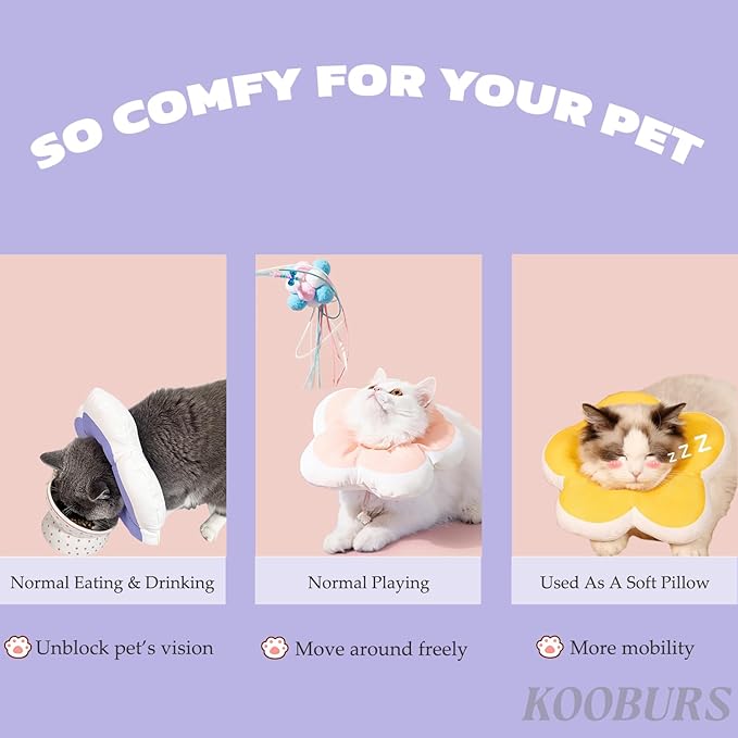 Cat Cone Collar Soft, Adjustable Kitten Cone After Surgery, Waterproof Recovery E Collar for Pet to Stop Licking(Purple Flower, Medium)