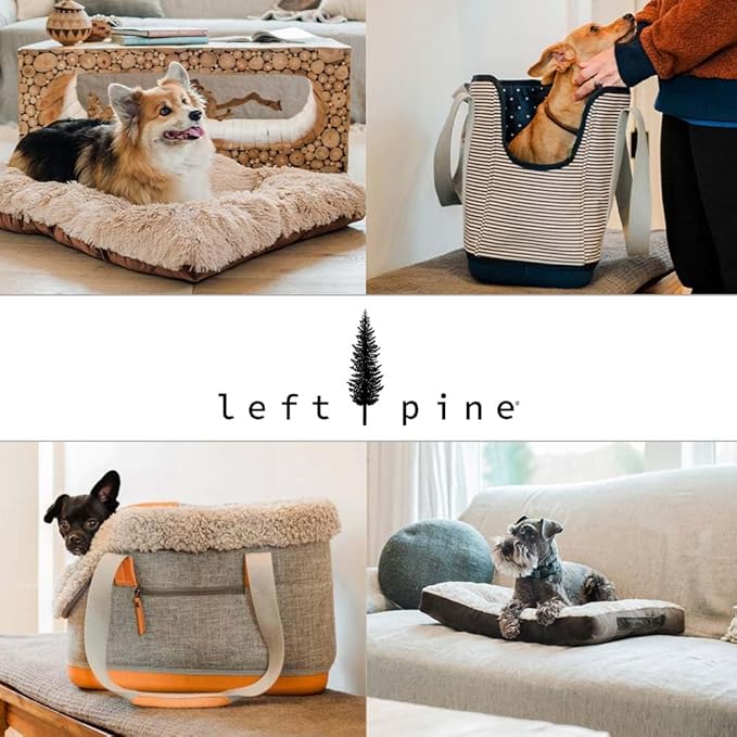 LeftPine x P.L.A.Y. Deluxe Dog Carrier Purse - Soft Sided Pet Travel Tote for Small Dogs & Puppies up to 16 Pounds - Built-in Safety Leash, Machine Washable, Removable Liner, Zipper Pocket (Gray)