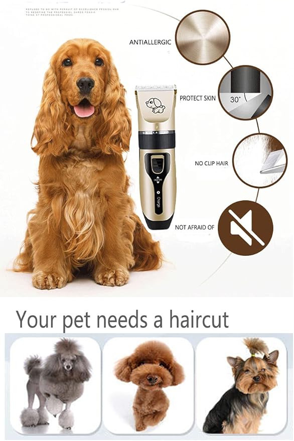 Pet Grooming kit, Professional Rechargeable Cordless Dog Grooming Clippers Kit Low Noise Electric Hair Trimming Clippers Set with Comb Guides, Stain Steel Scissors, Nail Kits and Popular groomi