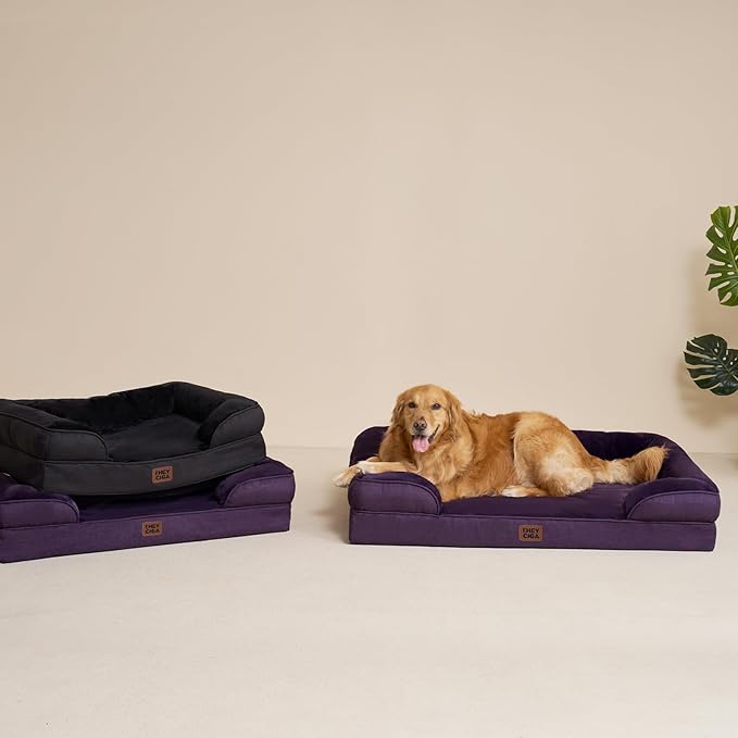 EHEYCIGA Orthopedic XL Dog Beds, Waterproof Memory Foam Dog Bed for Extra Large Dogs, Non-Slip Bottom and Egg-Crate Foam Big Pet Couch Bed with Washable Removable Cover, Purple