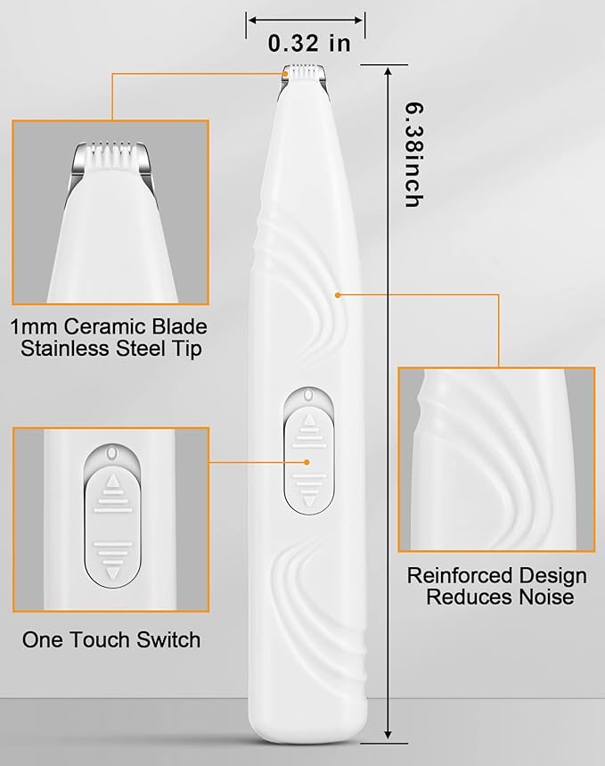 LEYOUFU Dog Paw Trimmer for Grooming, Cordless Electric Small Pet Grooming Clippers Hair Trimmer for Dogs Cats, Low Noise for Trimming Pet's Hair Around Paws, Eyes, Ears, Face, Rump (White)