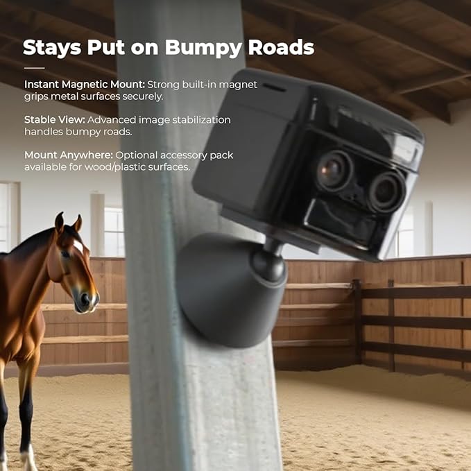 NomadEye Wireless Horse Trailer Camera – 4K Live Video & 2-Way Audio – WiFi Connect – Magnetic Mount – 15Hrs Recording – Night Vision – iOS & Android App