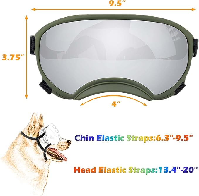Winproof Large Dog Sunglasses with Adjustable Strap, UV Protection, Soft Goggles for Medium-Large Dogs