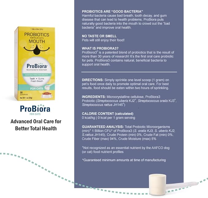 Probiora for Cats | Oral Care Probiotic Supplement | Pet Probiotics to Reduce Bad Breath | Cat Nutritional Supplement for Dental Health | 30 Servings (Jar) (30 Serving (Pack of 1), Jar)