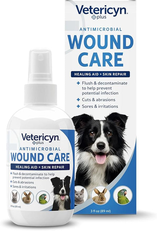 Vetericyn Plus Dog Wound Care Spray | Healing Aid and Skin Repair, Clean Wounds, Relieve Dog Skin Allergies, Safe for All Animals. 3 ounces