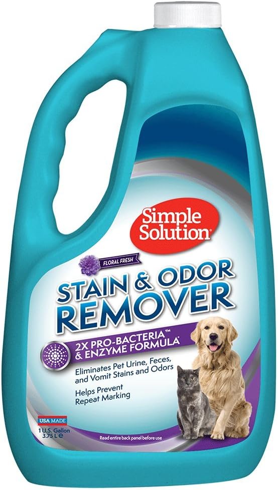 Simple Solution Stain and Odor Eliminator Spray for Dogs & Cats, Enzyme Cleaner With 2X Pro-Bacteria Cleaning Power, Strong Smell Remover for Carpets, Upholstery & Floors, Floral Fresh Scent, 32 oz