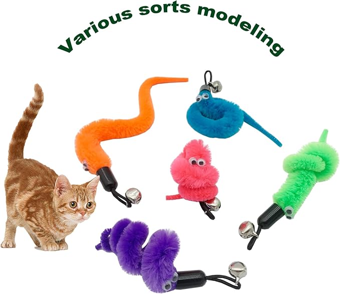 Cat Worm Toy Refills, 20 Pieces Cat Wand Attachments Worms Toy for Indoor Cats (A)