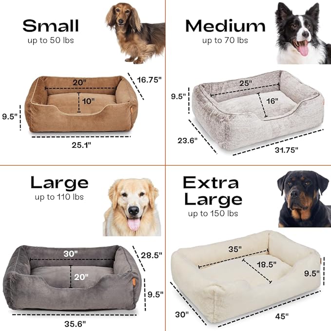 FUZI Luxury Aesthetic Dog Bed for Small Dogs with Washable Cover, Pet Couch, Pet Bed with Sides, Non-Slip Bottom, Soft and Durable Calming Dog Bed, Faux Rabbit Fur, Small 25.1x16.75x9.5 Soft White