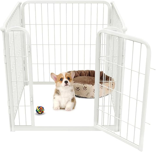 FXW Homeplus Unleashed Indoor Dog Playpen - Stress-Free and Safe Play, Heavy Duty 24 Inch 4 Wire Panels Dog Pen for Puppy and Small Dogs, White│Patented