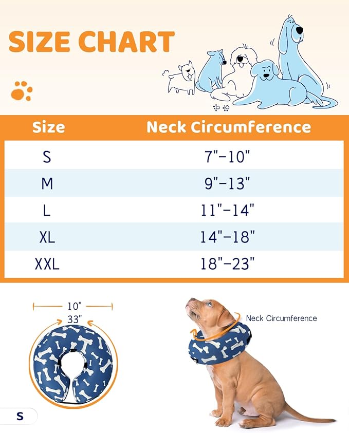 Supet Inflatable Dog Cone Collar Alternative After Surgery, Doggie Neck Donut Collar Recovery ECollar for Post Surgery, Soft Dog Cone for Small Medium Puppies Cats