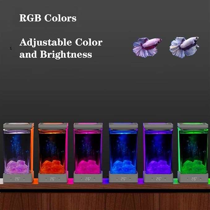 Smart Small Fish Tank Mini Aquarium with RGB Colors Light for Betta Fish Starter Kit, Adjustable Temperature and Brightness, Desktop Fish Tank for Room Decor, Smart Control with Apps