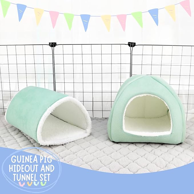 Guinea Pig Hideout and Tunnel Set, Soft Plush Bed & Play Tunnel for Guinea Pigs, Rabbits, Ferrets, Small Animals - Washable Accessories for Resting, Hiding, Exercising