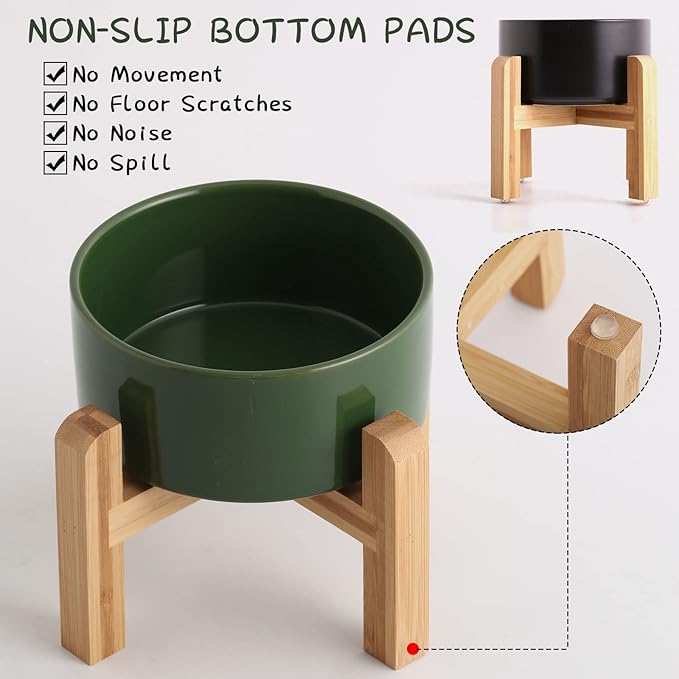 Petygooing 28 OZ Elevated/Raised Ceramic Dog Bowl for Small and Medium Breeds, Dog Food Water Dish with Stand,Pet Feeding Bowl Anti Slip Rubber for Small and Medium Dogs (3.6 Cups) Rust Green