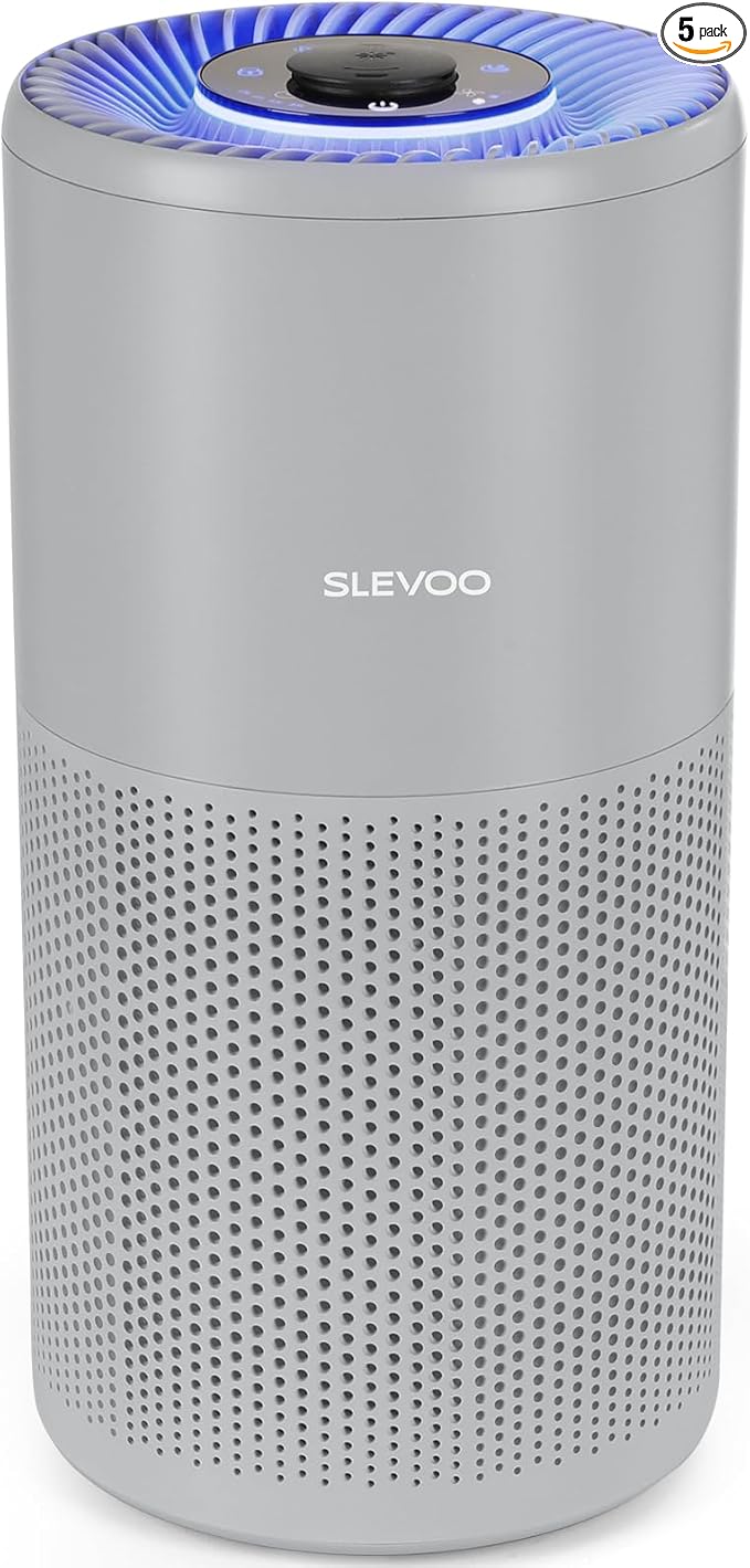 SLEVOO Air Purifier for Home Bedroom up to 1015 ft², Allergies Pet Hair, 3-in-1 Filter with hepa Air Purifier, Ultra Quiet 24 DB Sleep Mode,Aromatherapy,clean for Allergies,Pollutants,Smoke （Gray）