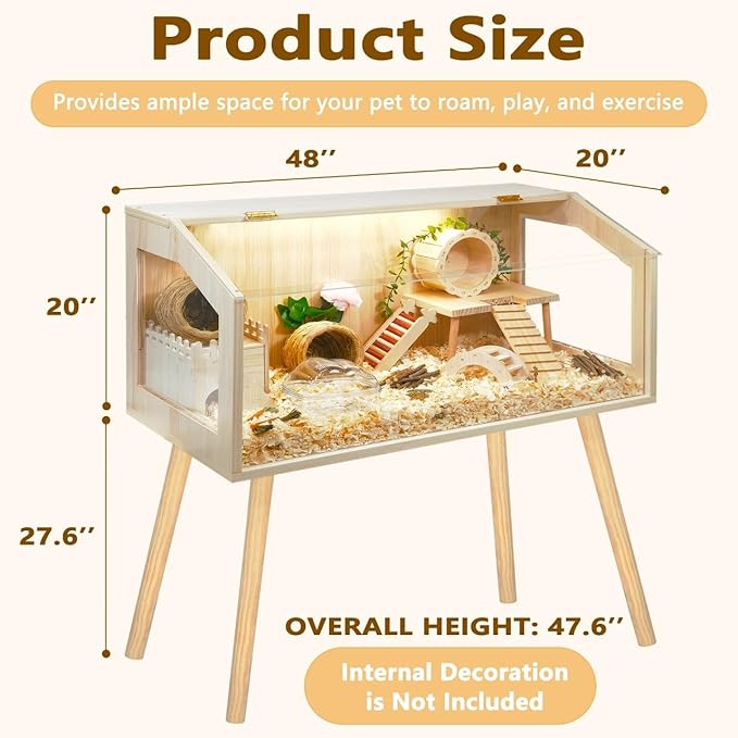 Hamster Cage with Legs, Guinea Pig Cages Chew Proof, Hamster House, Hamster Cages and Habitats, 48" L x 20" W x 47.6" H