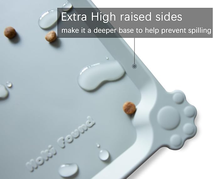 Hoki Found L Silicone Pet Feeding Mats with Higher Lips - Non Slip Pet Dog Cat Bowl Mats - Waterproof - Suitable for Carpet - Battleship