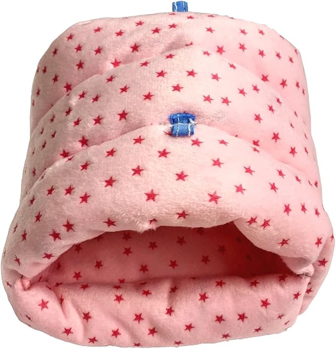 WOWOWMEOW Guinea Pig Cave Bed Small Animals Warm Cage Hanging Bed for Rat, Chinchilla, Hedgehog, Rabbit (M, Star-Pink)