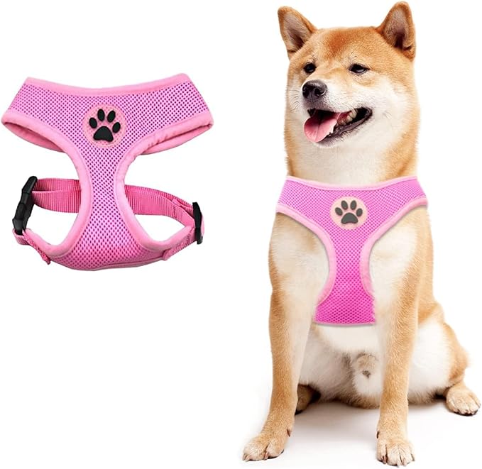 BINGPET No Pull Dog Harness Medium Sized,Breathable Mesh Puppy Cat Harnesses,Pink, M