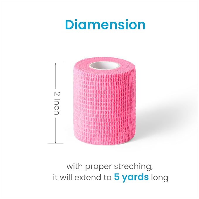 WePet Pet Wrap, Self-Adhesive, Only Sticks to Itself, Non-Woven Tape for Dog Legs, Paws, Wounds, First Aid Cohesive Gauze for Horse, Cat, Bird, Animal, 6 Rolls, 2 Inch, Solid Color B