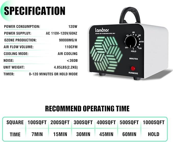 Ozone Generator 90,000mg/h, Ozone Air Purifier Deodorizer for Areas of 6,000 Square Feet, Efficient odor removal for Home, Basement, Smoke, Pet Room,Factory,Mall