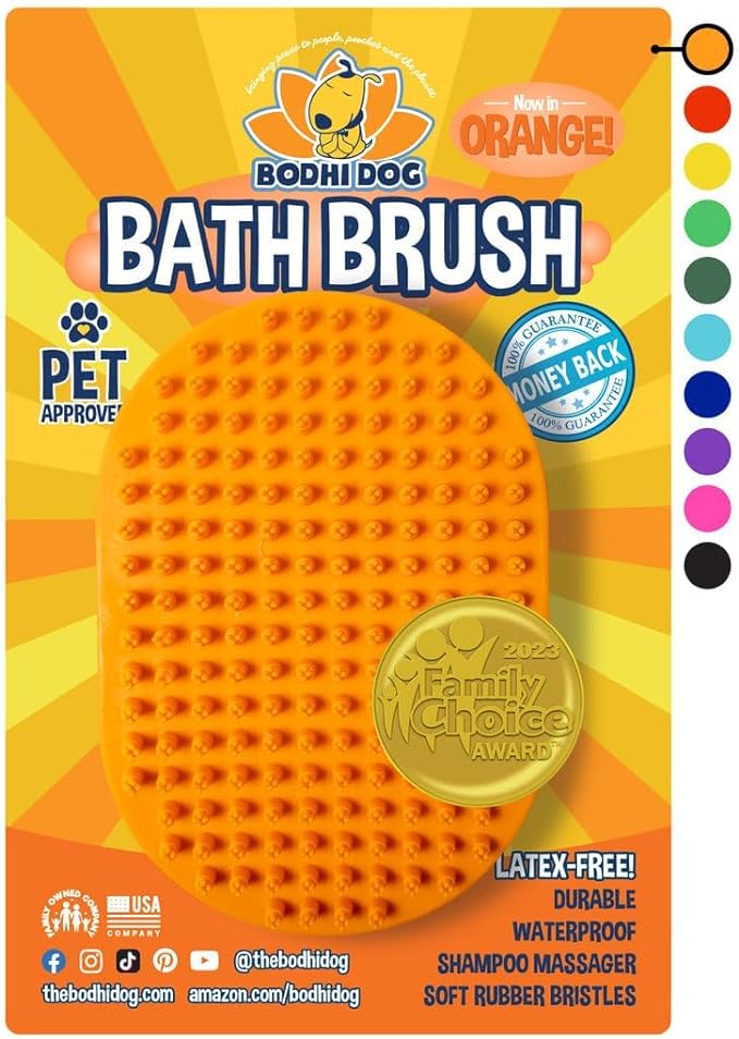 Bodhi Dog Shampoo Brush - Pet Grooming & Bath Supplies for Dogs and Cats - Bath Brush for Long & Short Hair - Premium Scrubber for Shower, Bathing & Massage (One Pack, Orange)