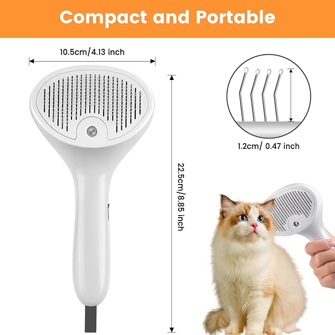 3 In 1 Cat Brush, Anti-Static Dog Brush One-click Self-cleaning Comb for Furry Pet, Rechargeable USB Cat Steam Brush for Shedding, Horse and Dog