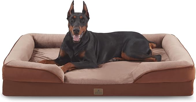 Bedfolks Orthopedic Dog Bed, Waterproof Dog Sofa Bed for Extra Large Dogs, Egg Foam Pet Couch Bed with Removable Washable Cover and Nonslip Bottom, Brown