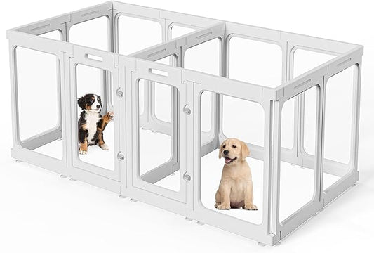 Clear Acrylic Dog Playpen with Door, for Puppy Cat Rabbit Transparent Pet Pen, Dog Playpen Indoor, Dog Fence, Easy Assemble & Cleaning Dog Pen for Small & Medium Dogs (29.5“ Height, 14PCS)