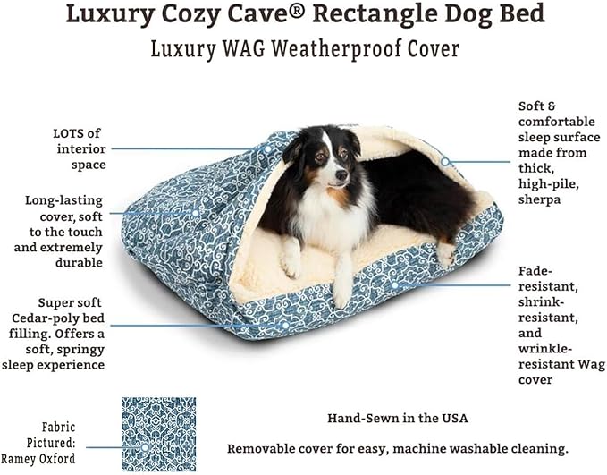 Snoozer Pet Products Luxury Rectangle Cozy Cave, Wag Collection, Small, Ramey Oxford