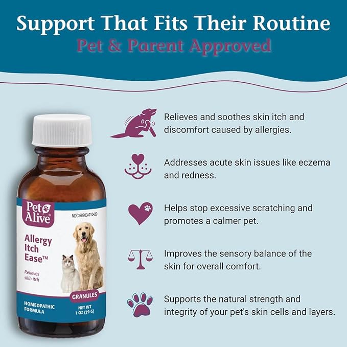 PetAlive Anti Itch Relief for Dogs and Cats Granules - Homeopathic Cat and Dog Allergy Relief - Stops Scratching, Soothes Redness and Dryness - Anti Itch for Dogs and Cats