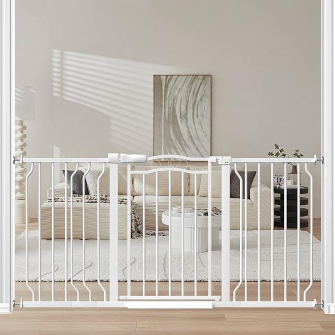 Extra Wide Baby Gate for Doorways 53.1"-62.6", Pressure Mounted Dog Gates With Door, Child Safety Barrier Walk Thru Indoor, Large Babygate Long for Kids Toddler Pet Outside, 30 In Tall White