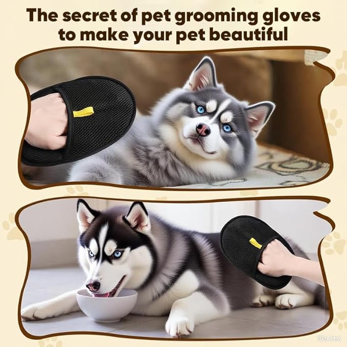 2025 Upgraded Pet Hair Removal Glove |Double-Sided – Reusable Grooming & Bathing Glove for Dogs and Cats |Soft Silcone Touch |Easy Deshedding and Cleaning Mitt (Black, 2 PCS)