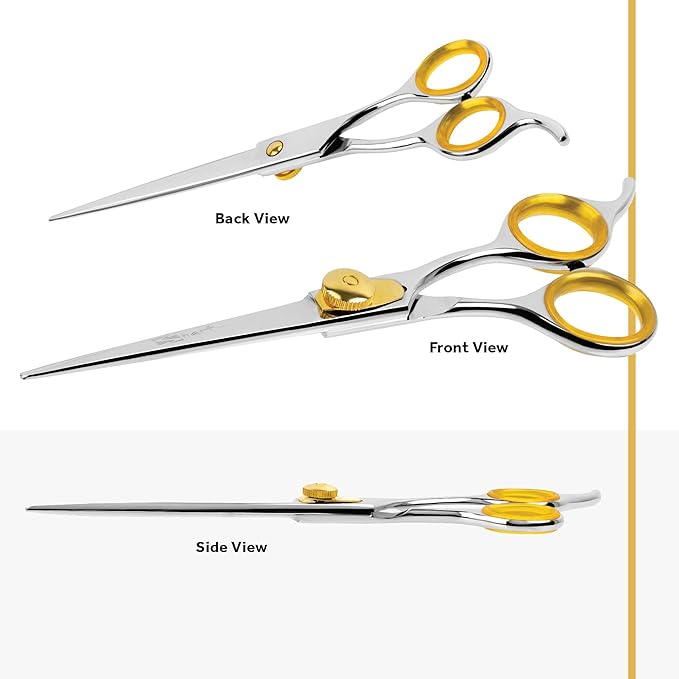 Sharf Gold Touch Pet Grooming Shear | Straight Cat & Dog Grooming Scissors | 6.5 Inch | 440c Japanese Stainless Steel Pet Dog Shearing Scissors | Animal Shears with Removable Comfort Rings