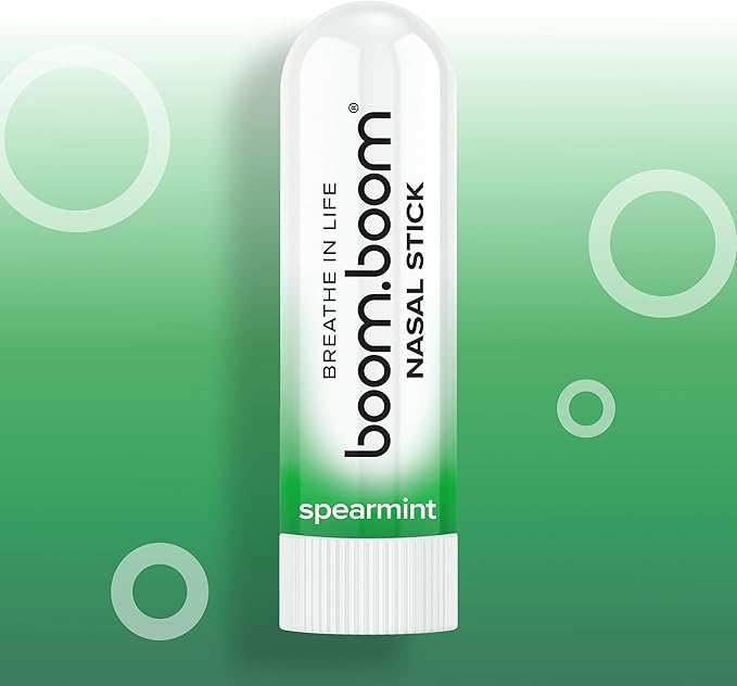 BoomBoom Nasal Stick | Vapor Flow Technology | Cool Refreshing Sensation | Natural Mood Boost | Simple Ingredients | Essential Oils + Menthol Inhaler (Spearmint)