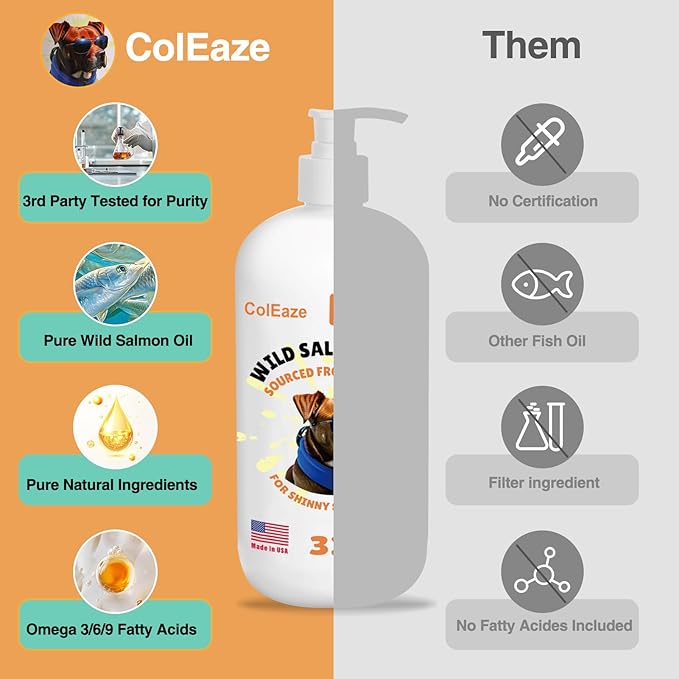 Salmon Oil for Dogs, Fish Oil for Cats, 32oz Salmon Oil for Dogs Skin and Coat Fish Oil Supplements with Vitamin D, EPA + DHA for Itchy Relief, Immune Support for Joints & Heart, Dry Skin & Allergies