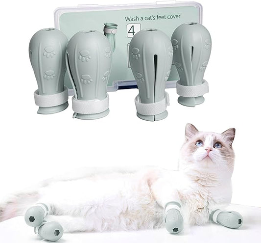 4 Pieces Cat Scratch Cover for Nursing Rehabilitation Cat Boots for Cats Only, Adjustable Cat Bathing Gloves (Grey)