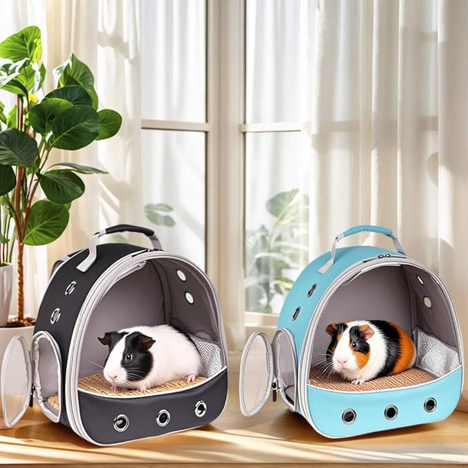 Small Animal Travel Carrier Backpack to Carry and Transport Guinea Pig Birds Bearded Dragon, Clear Front Window, Portable Bag to Transport Hamster Hedgehog