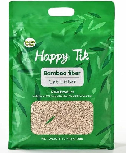 Plant-Based Bamboo Fiber Cat Litter, Green & Eco Friendly, Flushable & Resealable, Instant Clumping, Dust Free, Odor Control, 5.3Pounds, Unscented