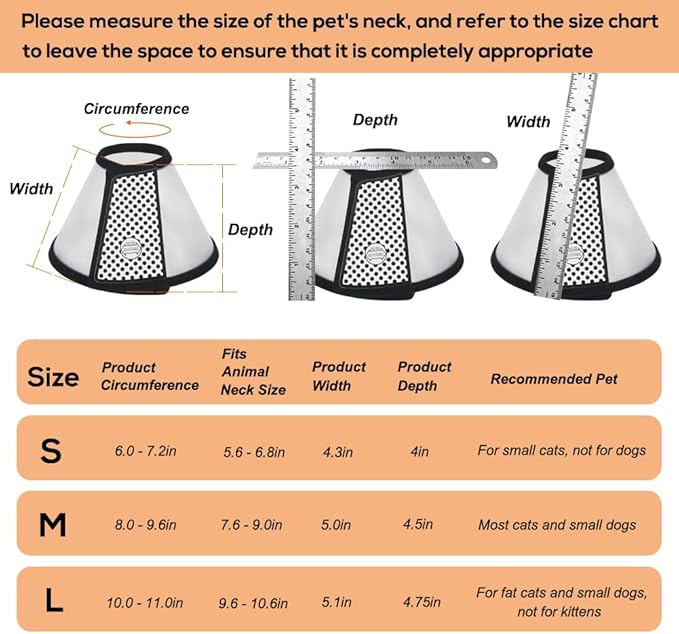 Vivifying Cat Cone Collar– Lightweight Soft Edge Recovery Cone for Small Cats, Adjustable Plastic Elizabethan Anti-Lick E-Collar for Post-Surgery Protection (S, Neck Fit Range 5.6-6.8Inches)