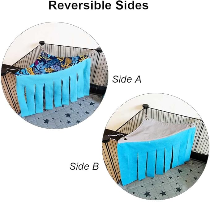 RIOUSSI Guinea Pig Hideout Hideaway Corner Fleece Toys Cage Accessories with Reversible Sides, Blue Leaves