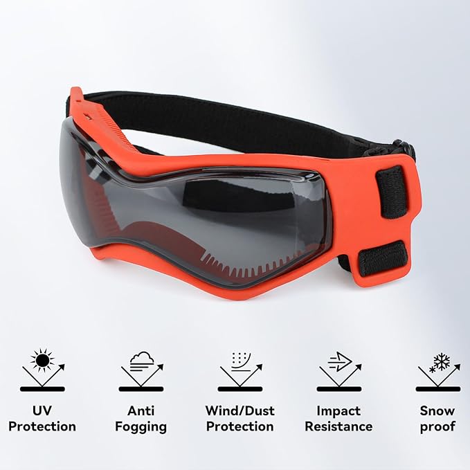 Dog Goggles Dog Sunglasses for Small Breed UV Protection Windproof with Adjustable Head Straps Chin Straps for Ride Car/Hiking Travel/On Beach-Orange