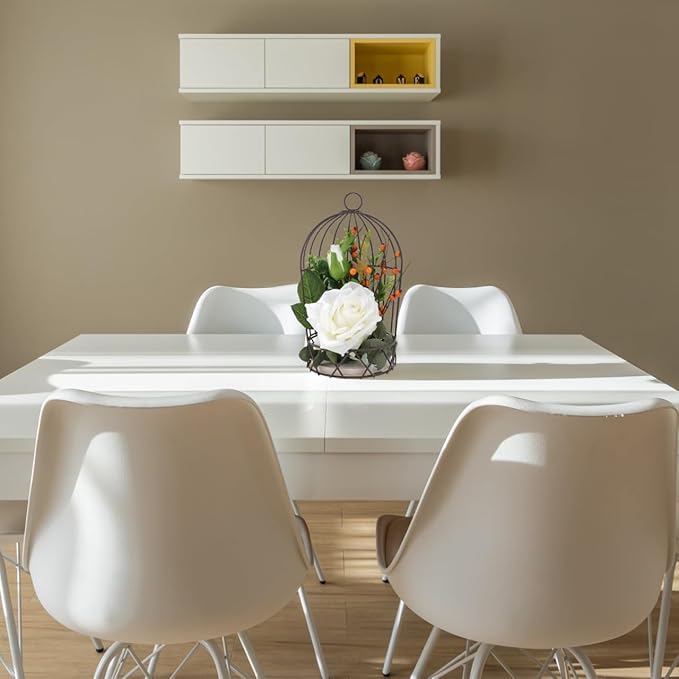 BESTOYARD Hanging Bird Cage Decor with White Simulation Rose Flowers for Home Wedding Table and Garden Ornament