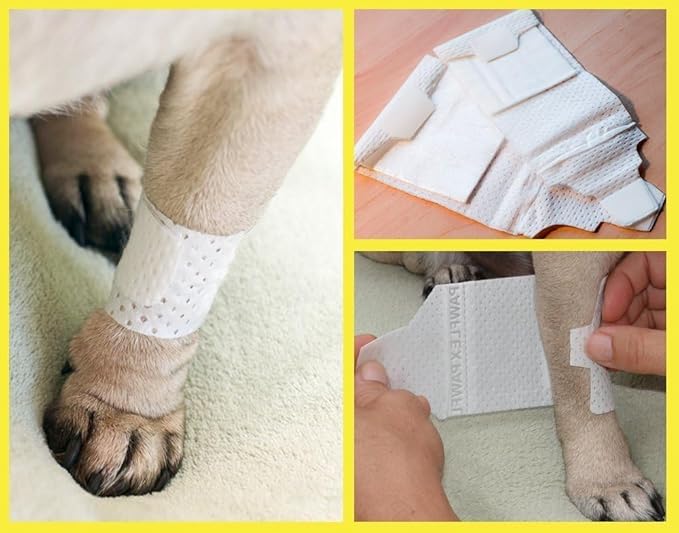 Basic Leg Bandages for Dogs, Cats, Pets -First- aid Non Adhesive Fur Friendly, Soft Stretch Wound Care, hot Spots, Fungus, Adjustable Fastening Strap Value Pack (Medium 12-Pack)