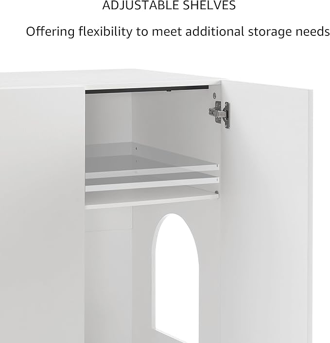 unipaws Tall Cat Litter Box Enclosure with Shelves, Hidden Litter Box Cover for Tall or Top Entry Litter Box, Kitty Enclosed Litter Box Cabinet, Cat Box Furniture， White