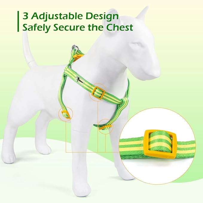 Stripe Step in Dog Harness for Small Dogs, Freedom Nylon Dog Halter Vests, Lightweight and Escape Proof Puppy Harness, Quick Fits for Small Medium and Large Dogs, Green M