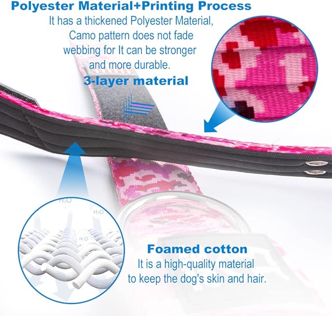 TSPRO Tactical Dog Collar 1.5 Inch Wide Thick Dog Collars with Heavy Duty Metal Buckle, Durable, Strong, Adjustable for Medium to Large Dogs (Camo Blue L)