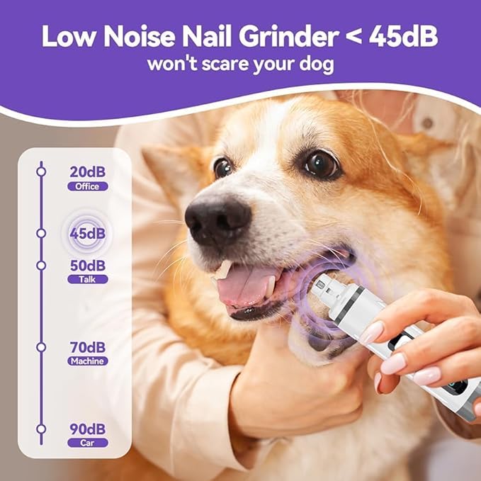 Dog Nail Grinder Quiet-2025 Release Ultra-Quiet Dog & Cat Nail Grinder with LED Light & Battery Display - Painless Nail Trimmer for Small to Large Pets, Thick Nails, and Sensitive Paws