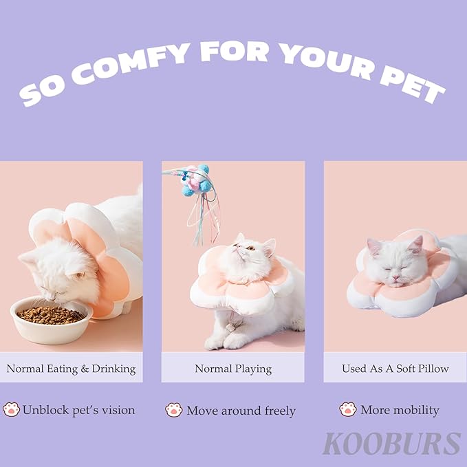 Cat Cone Collar Soft, Adjustable Kitten Cone After Surgery, Waterproof Recovery E Collar for Pet to Stop Licking (Pink Flower, Medium)