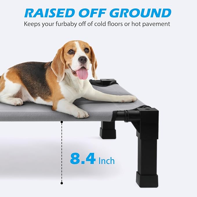 Heeyoo Elevated Dog Bed, Cooling Raised Pet Cot with Chew Proof Washable Breathable Mesh and Metal Frame, Portable Dog Cot Bed with No-Slip Feet for Outdoor or Indoor Use