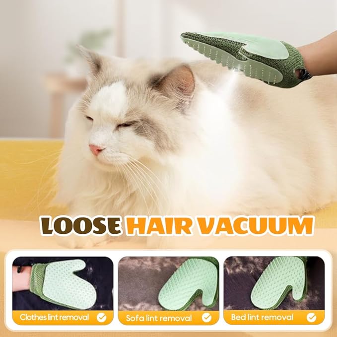 All-in-One Grooming Mist Glove for Pets, Cat Grooming Steam Gloves, Double Sided Pet Hair Remover Gloves for Clothes Furniture, Removal Glove Tool For Long Short Curly Dogs Cats Hair (Green)